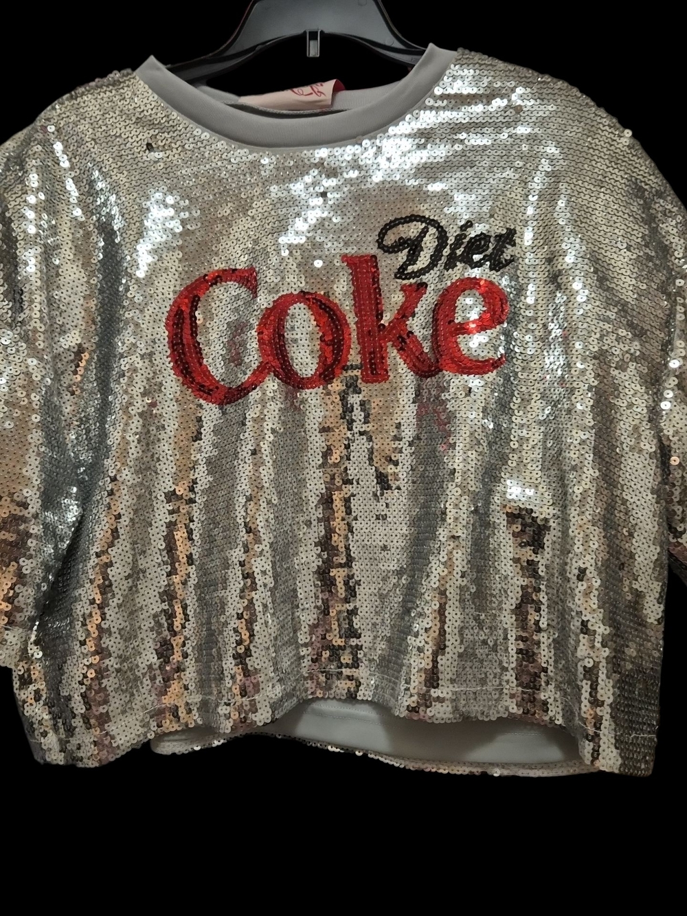 Sequin Diet Coke Branded Crop With Matching Bag- Silver and Red